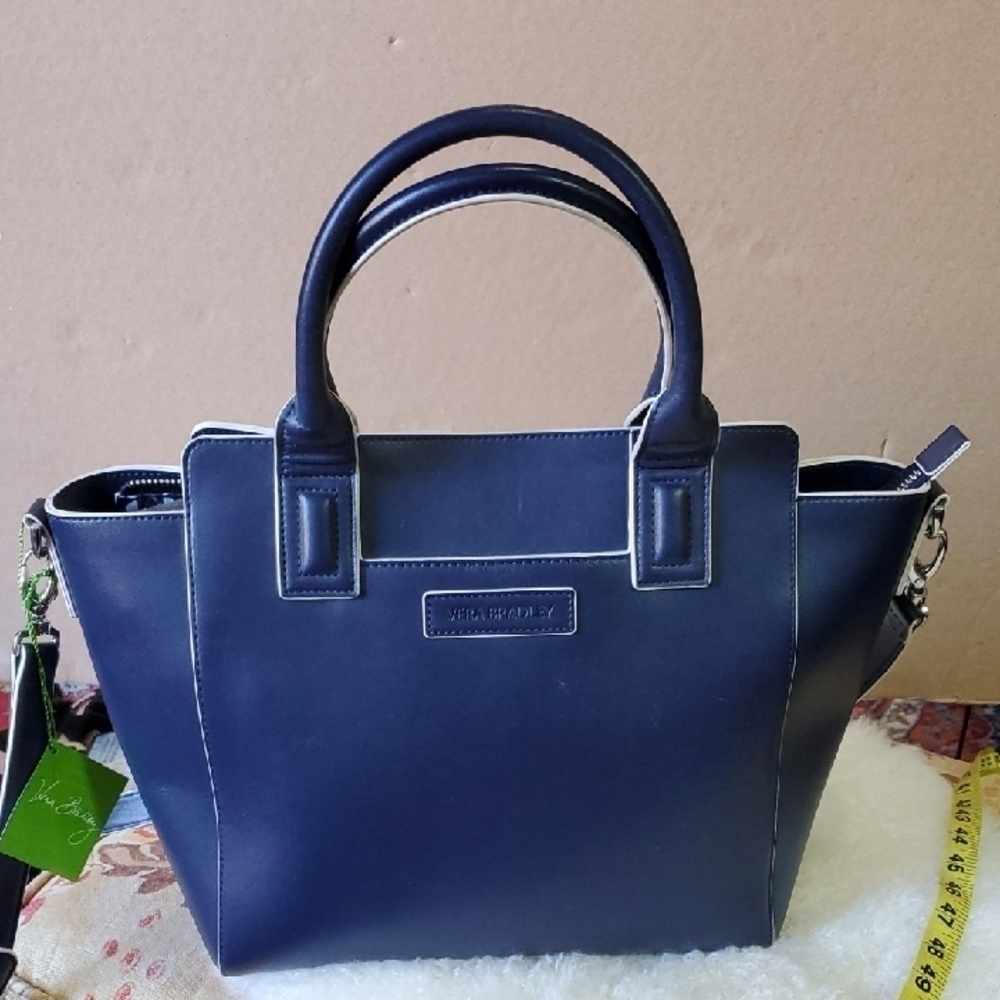 Vera Bradley Blue Satchel with Structured Design and Silver Hardware
